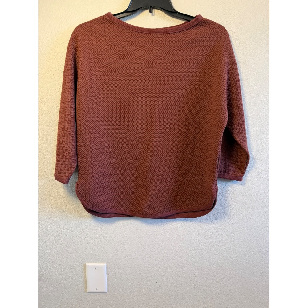 Max Studio London Terracotta Rust Textured Diamond Knit 3/4 Sleeve Top Medium